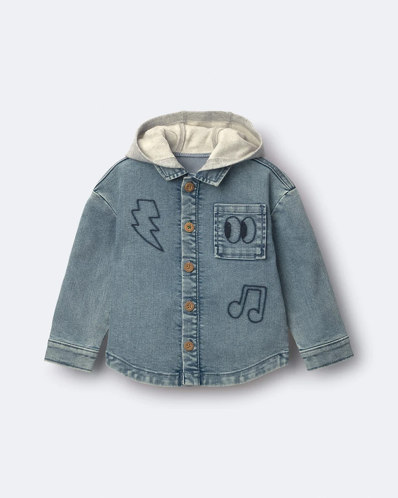 Toddler Denim Hooded Jacket Avenue Wash - Blue/Heather Grey