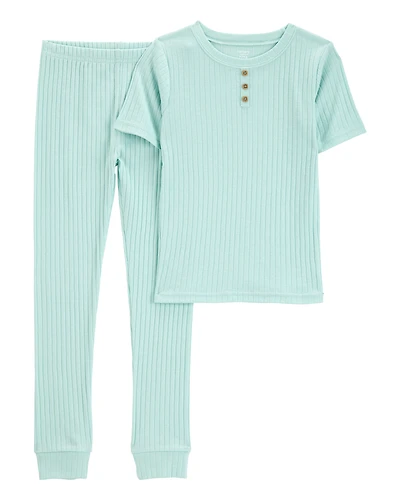 Kid Solid Ribbed Cotton Blend 2-Piece Pyjamas