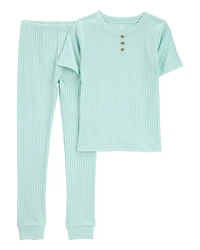 Kid Solid Ribbed Cotton Blend 2-Piece Pyjamas