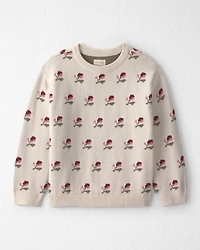 Girls Organic Cotton Sweater Knit Pullover Floral Jacquard
