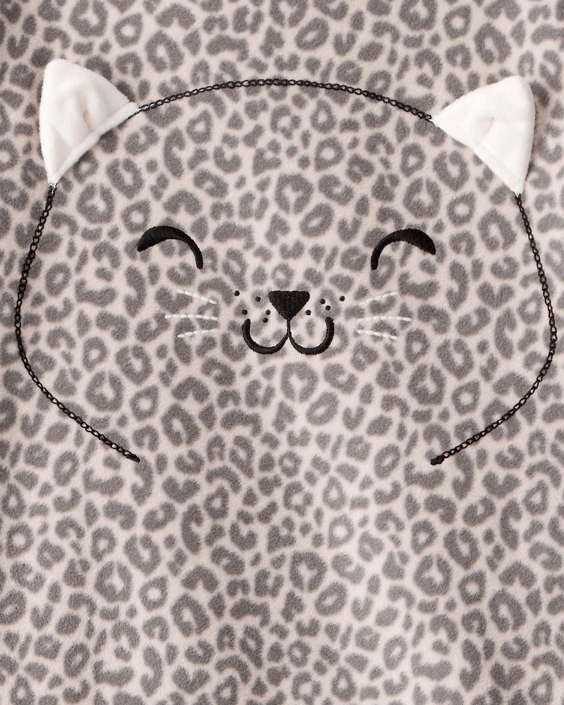 Girls Leopard Print Fleece Long-Sleeve Loose Fit Night Gown - Brown