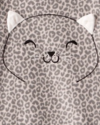 Girls Leopard Print Fleece Long-Sleeve Loose Fit Night Gown - Brown