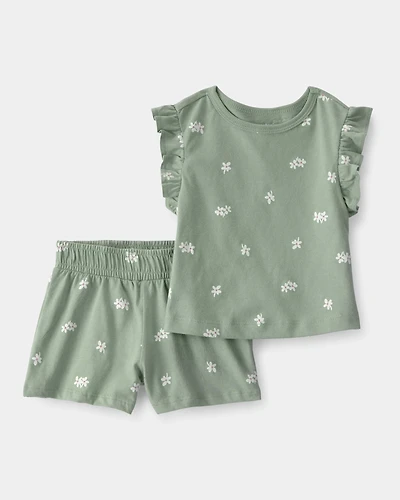 Baby Girl 2-Piece Floral Top & Short Set - Green