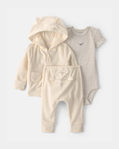 Baby 3-Piece Sheep Terry Short-Sleeve Layering Set - Ivory