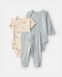 Baby 3-Piece Whale Bodysuit & Pant Set - Blue/Ivory