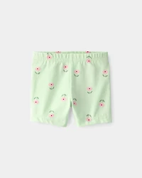 Baby Girl Floral Bike Shorts - Green