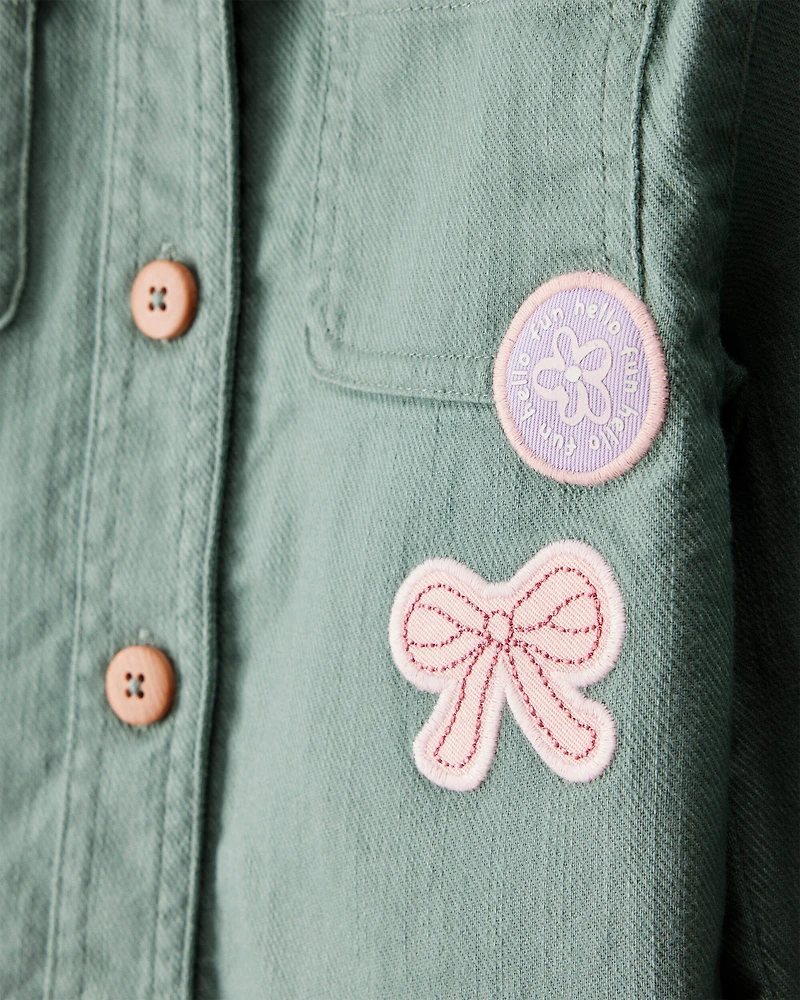 Toddler Girl Patchwork Cotton Long-Sleeve Utility Fashion Jacket - Green