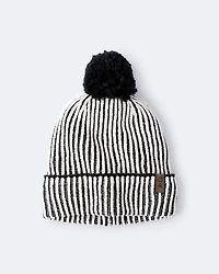 Toddler Striped Pom Beanie - Black/White