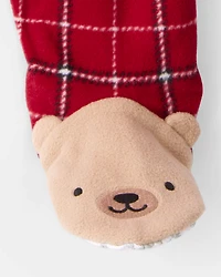 Baby Boy Plaid Print Fleece Loose Fit 1-Piece Pyjamas - Red