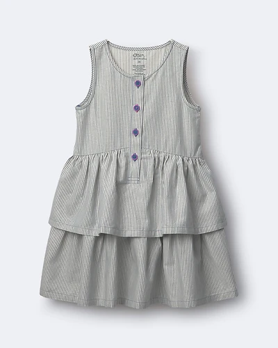 Toddler Girl Tiered Drop-Waist Dress Stripes - Cream/Slate Blue