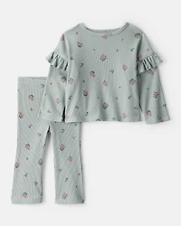 Baby Girl 2-Piece Floral Cotton Long-Sleeve Tee & Pant Set - Green