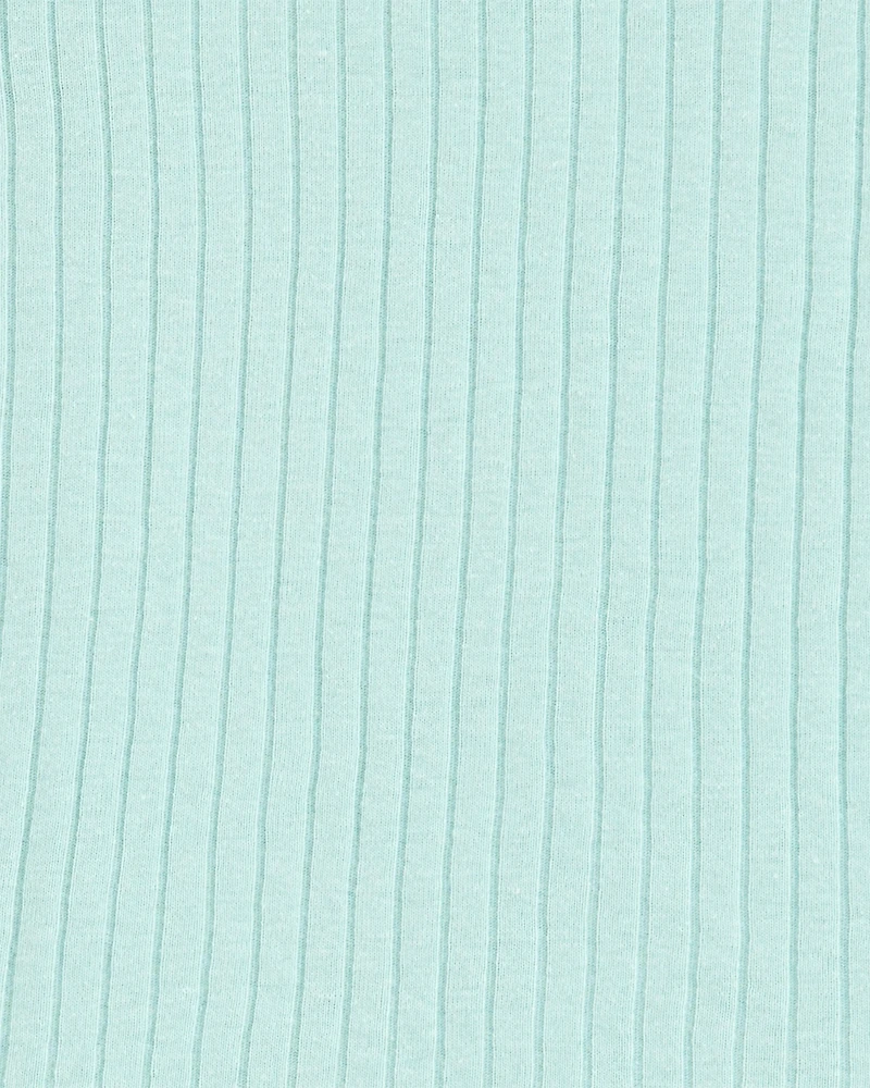 Kid Solid Ribbed Cotton Blend 2-Piece Pyjamas - Teal