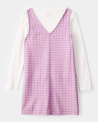 Girls 2-Piece Long-Sleeve Tee & Plaid Dress Set