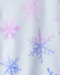 Girls Snowflake Fleece Long-Sleeve Loose Fit 1-Piece Pajamas - Blue