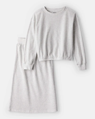 Girls 2-Piece Long-Sleeve Top & Skirt Set - Grey