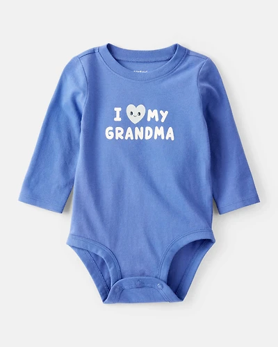 Baby I Love My Grandma Cotton Long-Sleeve Graphic Bodysuit - Blue