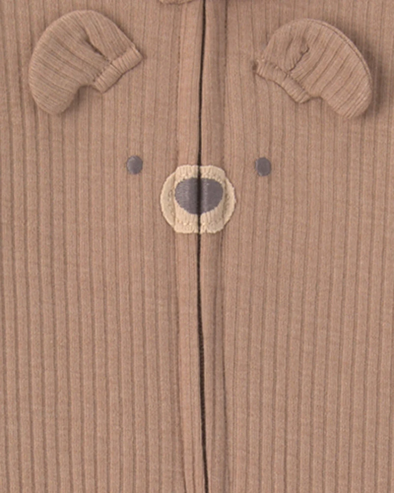 Baby Bear Cotton 2-Way Zip Sleeper - Brown