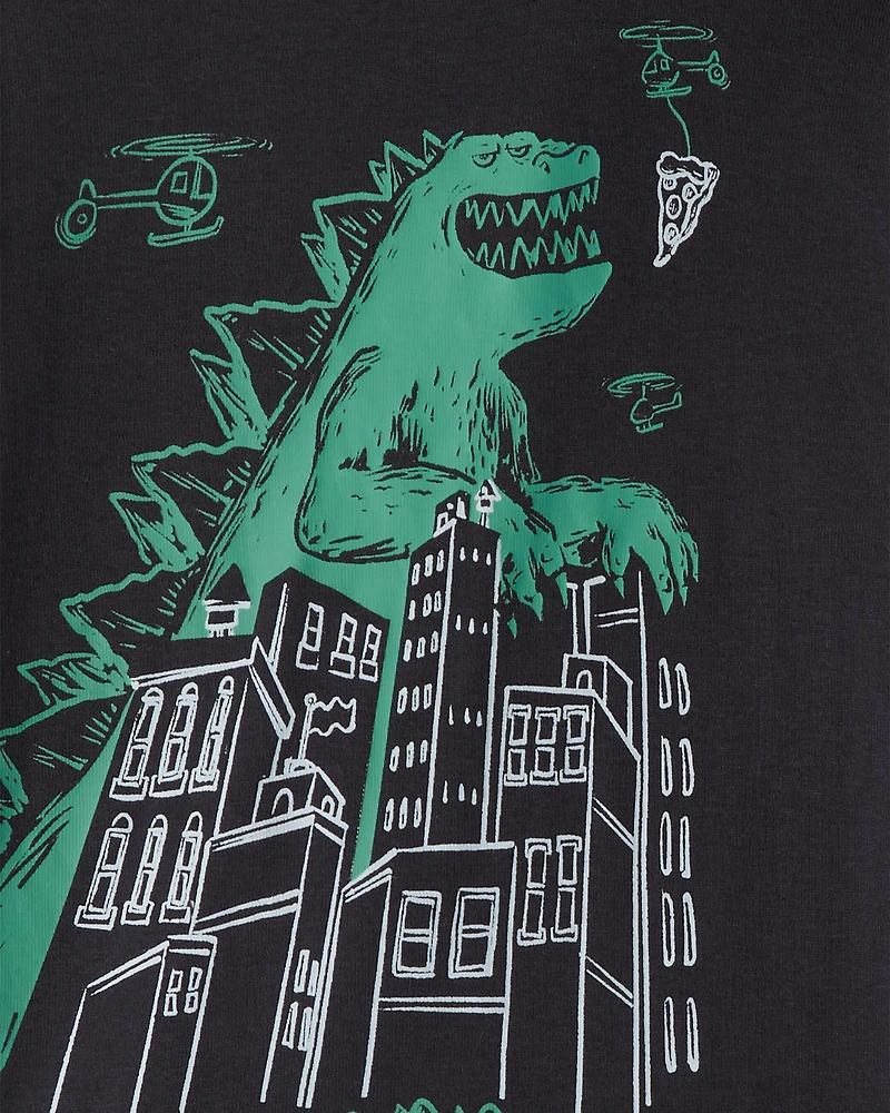 Boys Godzilla 100% Cotton Loose Fit 4-Piece Pyjamas - Black/Green