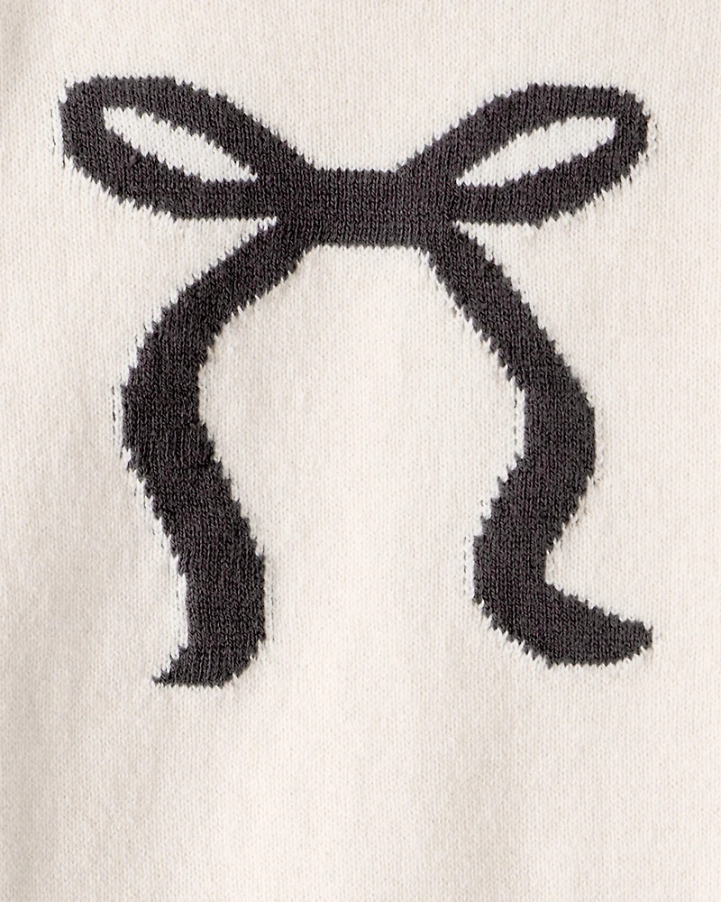 Baby Girl Bow Cotton Long-Sleeve Tee & Pant Set - White