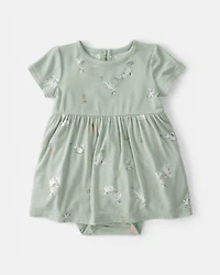 Baby Girl Bunny Short-Sleeve Bodysuit Dress - Green