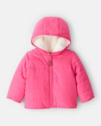 Baby Girl Hooded Puffer Jacket - Pink