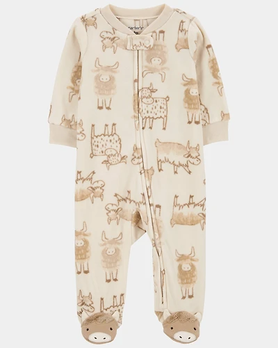 Baby Boy Highland Cow Zip-Up Fleece Sleeper - Cream