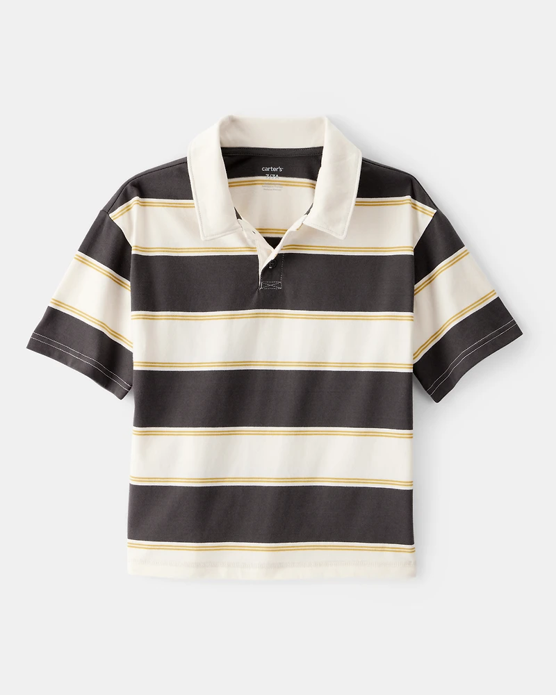 Boys Cotton Short-Sleeve Stripe Polo