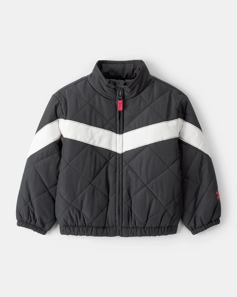 Toddler Girl Colour Block Puffer Jacket - Black