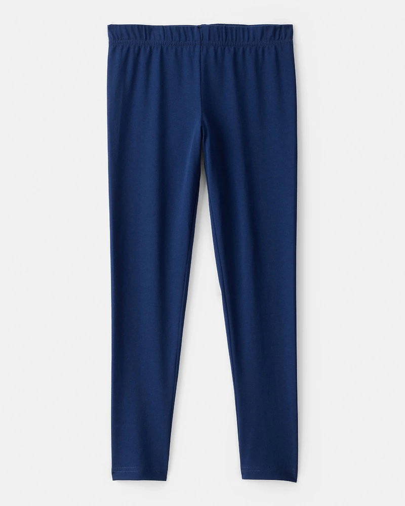 Girls Cotton Stretch Leggings - Navy
