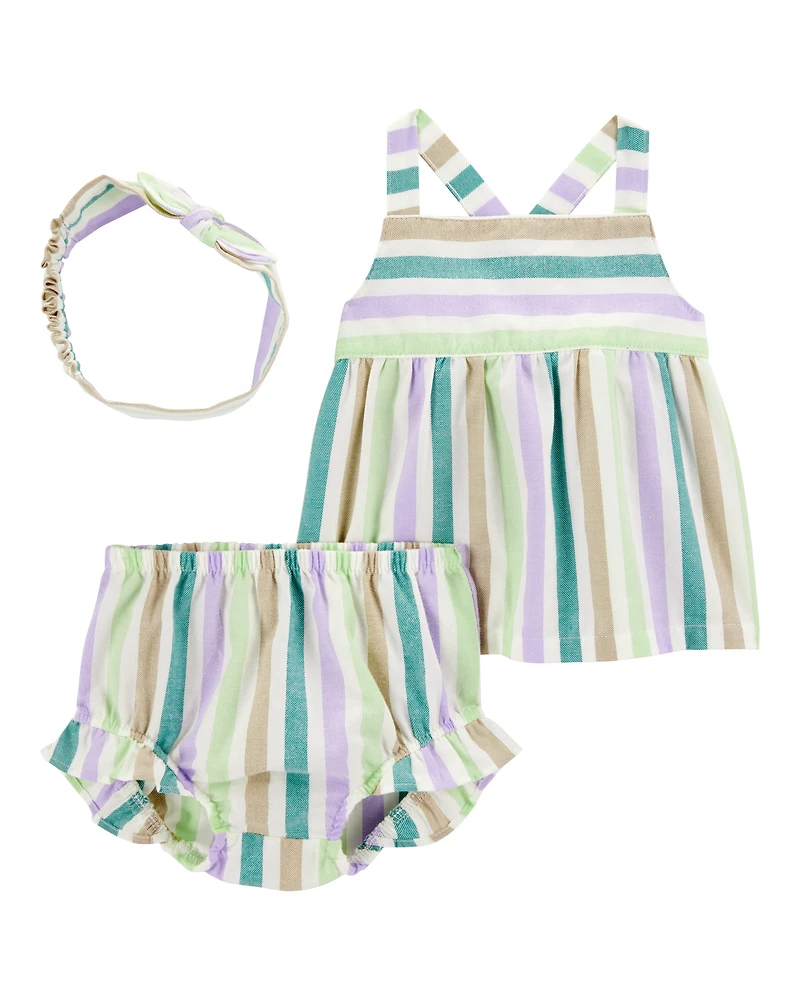 Baby Girl 3-Piece Striped Outfit Set