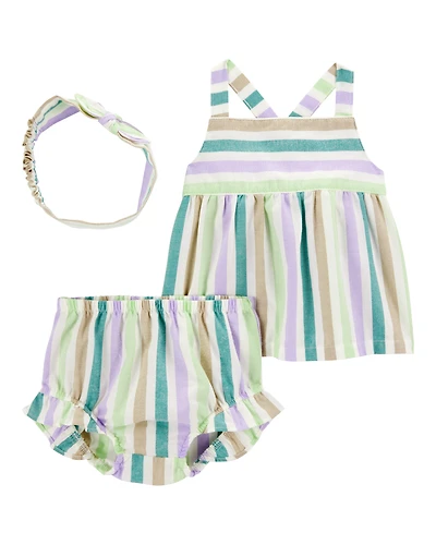 Baby Girl 3-Piece Striped Outfit Set