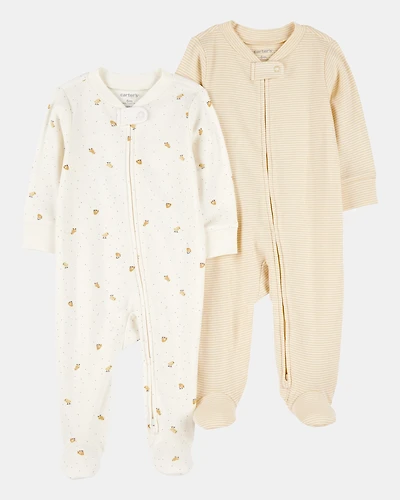Baby 2-Pack Striped Duck Print 2-Way Zip Cotton Sleeper Pyjamas