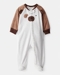 Baby Boy Dog Fleece Zip-Up Sleeper - Grey