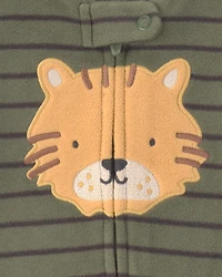 Baby Boy Tiger Striped Fleece 2-Way Zip Sleeper - Green