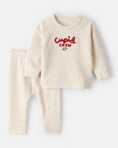 Baby Valentine's Day Cupid Crew 2-Piece Long-Sleeve Tee & Pant Set - Ivory