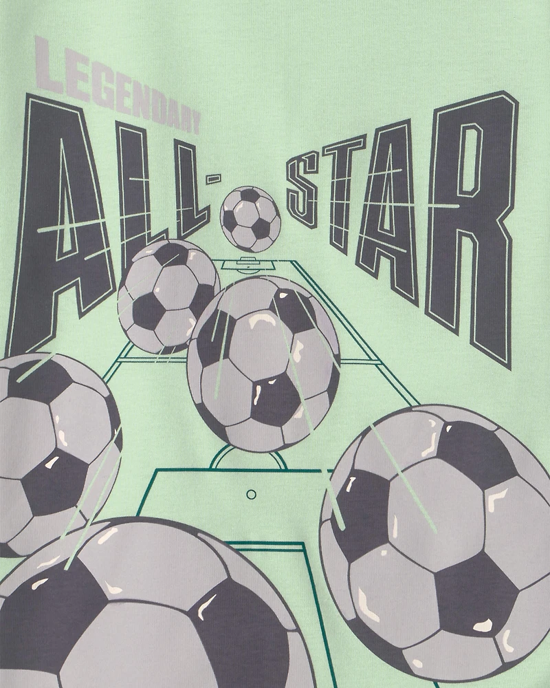 Boys Soccer 100% Cotton Short-Sleeve Snug Fit 4-Piece pyjama Set - Green/Grey