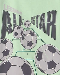 Boys Soccer 100% Cotton Short-Sleeve Snug Fit 4-Piece pyjama Set - Green/Grey