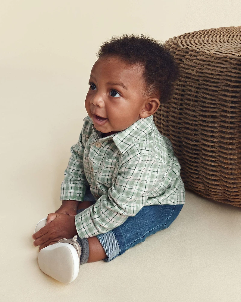 Baby Boy 2-Piece Plaid Flannel Long-Sleeve Top & Pant Set - Green/Indigo