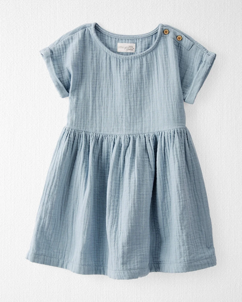 Toddler Organic Cotton Gauze Dress Blue