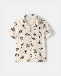 Boys Beach Button-Down Shirt - Cream
