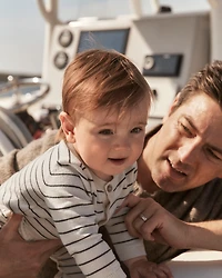 Baby Boy Striped Cotton Long-Sleeve Jumpsuit - White