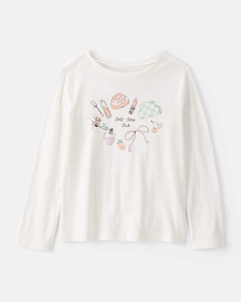Girls 'Self Care' Long-Sleeve Graphic Tee - Ivory
