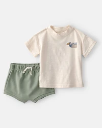 Baby Boy 2-Piece Toucan Solid Short-Sleeve Top & Short Set - Green/White