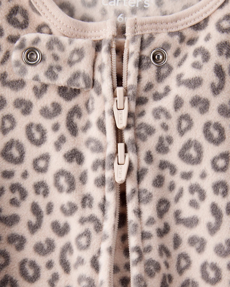 Baby Girl Leopard Print Loose Fit Long-Sleeve Sleeper - Cream/Brown