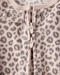 Baby Girl Leopard Print Loose Fit Long-Sleeve Sleeper - Cream/Brown