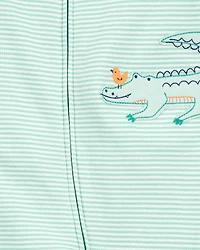 Baby Boy Alligator Striped 2-Way Zip Cotton Sleeper Pyjamas - Green