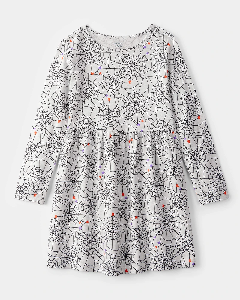 Girls Halloween Spiderwebs Long-Sleeve Dress