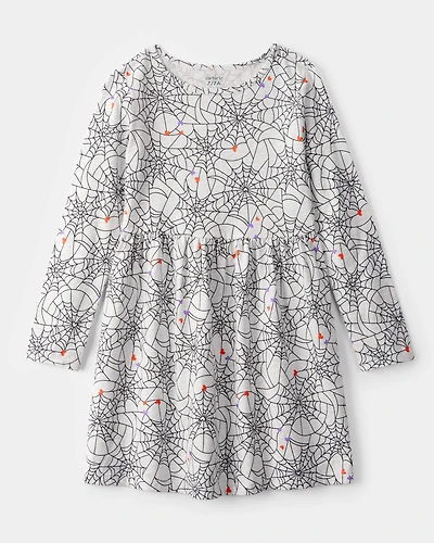 Girls Halloween Spiderwebs Long-Sleeve Dress