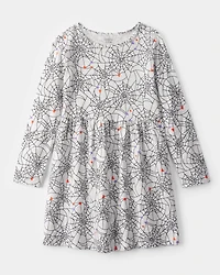 Girls Halloween Spiderwebs Long-Sleeve Dress