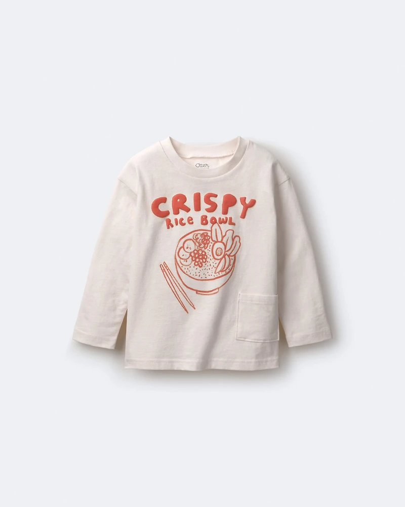Toddler Crispy Rice Bowl' Long-Sleeve Relaxed Graphic Tee - Cream